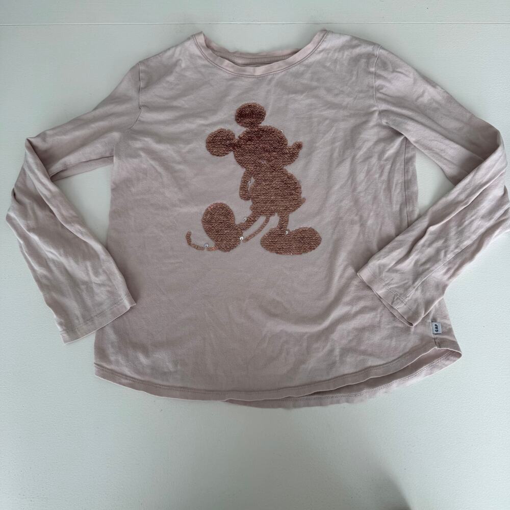 Gap Kids x Disney Pink Cotton Longsleeve Mickey Mouse Flippy Sequin Tee Size XL